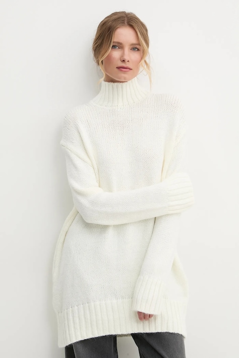 Answear.LAB sweter damski kolor beżowy lekki z golfem