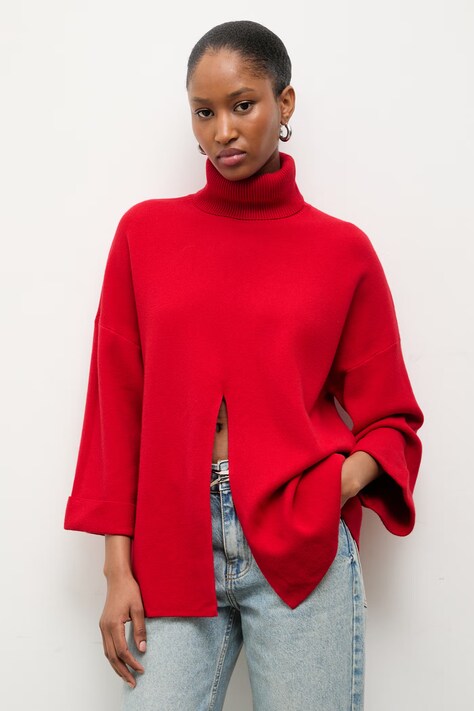 Answear.LAB sweter damski kolor czerwony lekki z golfem