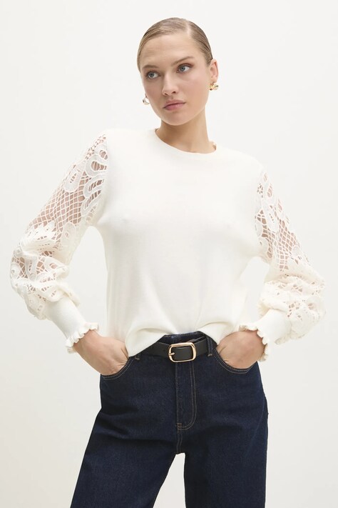 Svetr z vlněné směsi Answear.LAB dámský, bílá barva, lehký