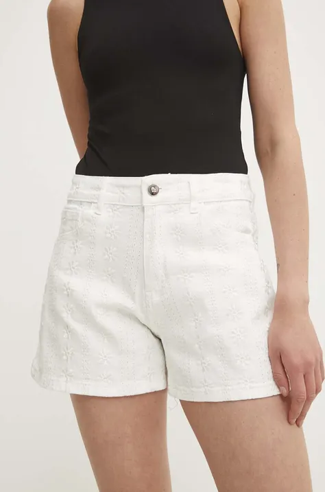 Rifľové krátke nohavice Answear Lab dámske, biela farba, vzorované, vysoký pás