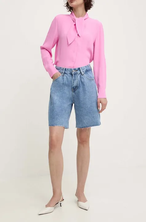Rifľové krátke nohavice Answear Lab dámske, jednofarebné, vysoký pás