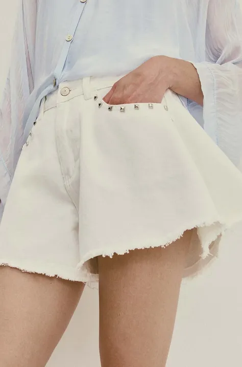 Джинсові шорти Answear Lab жіночі колір білий однотонні висока посадка