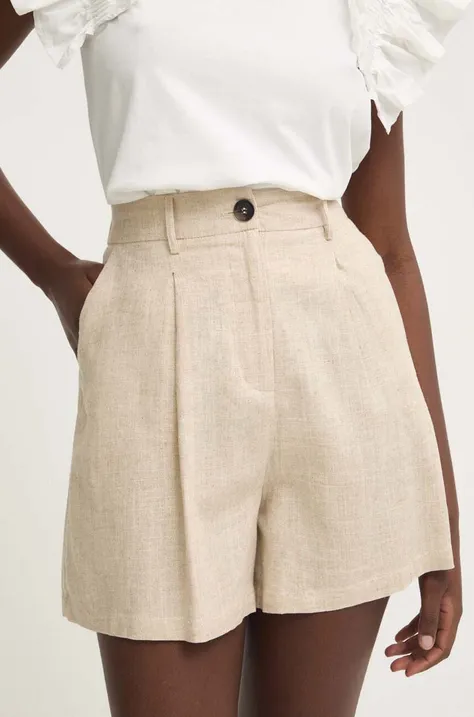 Kratke hlače s lanom Answear Lab boja: bež, bez uzorka, visoki struk
