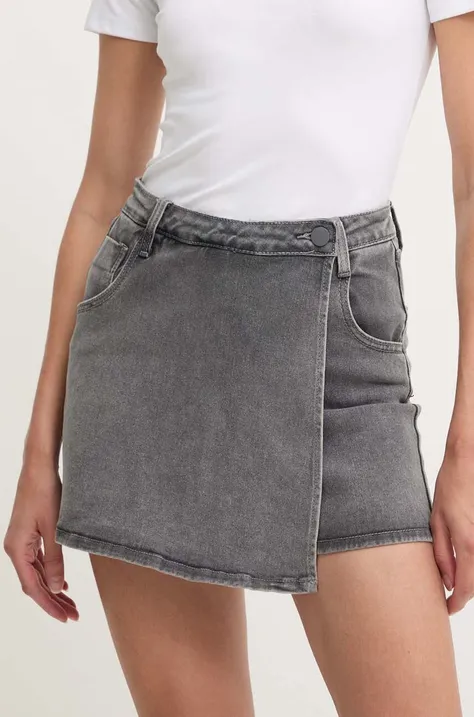 Džínsová sukňa a nohavice Answear Lab šedá farba, jednofarebné, vysoký pás