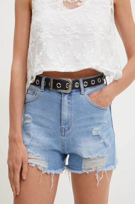 Answear Lab pantaloni scurti jeans femei, neted, high waist