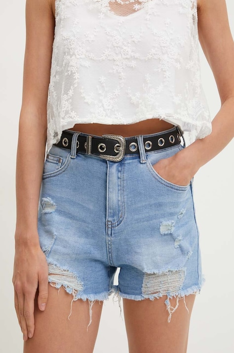 Answear.LAB szorty jeansowe damskie kolor niebieski gładkie high waist