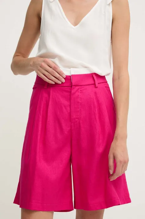 Ľanové šortky Answear Lab ružová farba, jednofarebné, vysoký pás