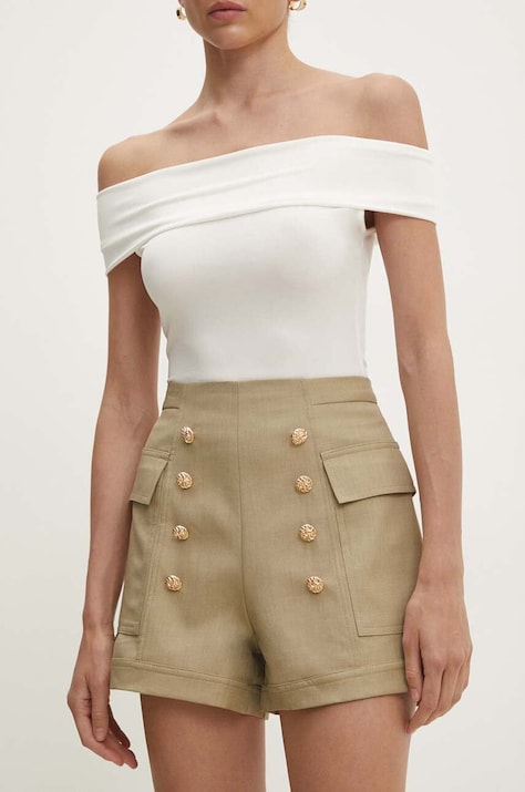 Answear.LAB szorty damskie kolor zielony gładkie high waist