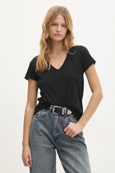 Answear Lab tricou din bumbac femei, culoarea negru