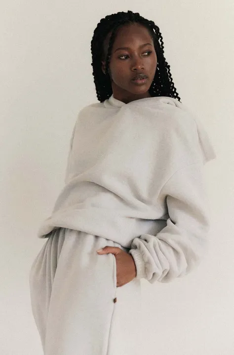 Кофта MUUV. SMOOTH COTTON жіноча колір сірий з капюшоном однотонна