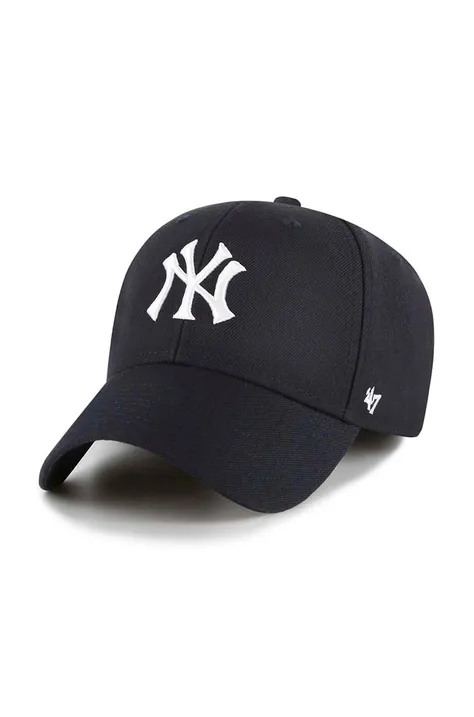Šiltovka s prímesou vlny 47 brand Mlb New York Yankees tmavomodrá farba, s nášivkou, B-MVPSP17WBP-NYC