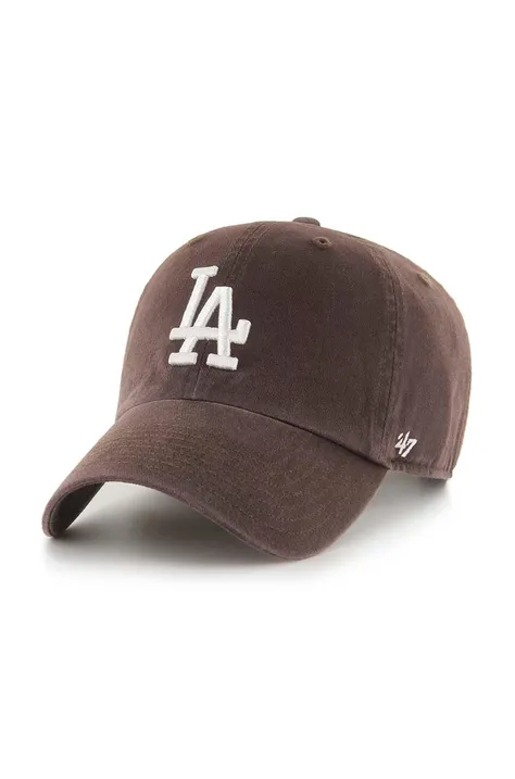 Bavlněná baseballová čepice 47brand MLB Los Angeles Dodgers hnědá barva, s aplikací, B-NLRGW12GWS-BWA