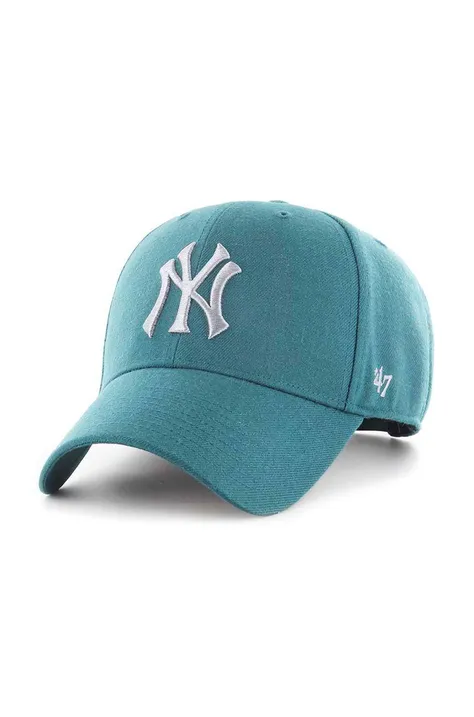 Хлопковая кепка 47 brand Mlb New York Yankees цвет зелёный с аппликацией