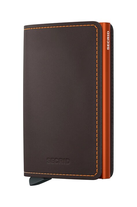 Secrid portofel de piele culoarea maro, SM-Truffle & Orange