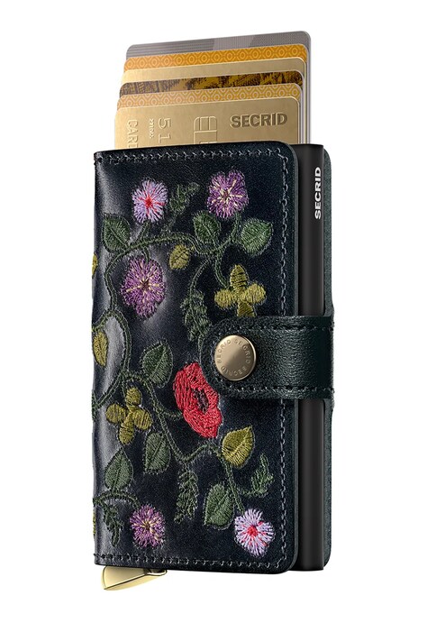 Secrid portfel skórzany STITCH FLORAL kolor czarny