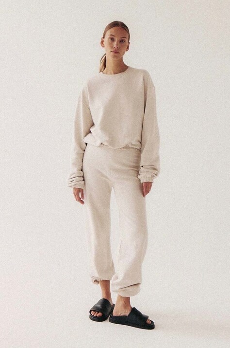 MUUV. pantaloni de trening culoarea bej, neted