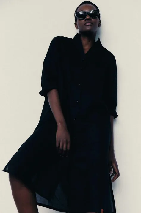 MUUV. sukienka bawełniana kolor czarny mini oversize