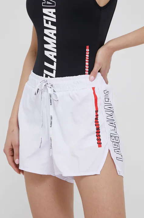LaBellaMafia szorty treningowe Essentials damskie kolor biały z nadrukiem medium waist