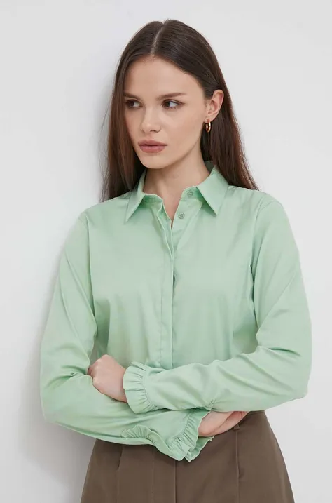 Mos Mosh koszula damska kolor zielony regular z kołnierzykiem klasycznym