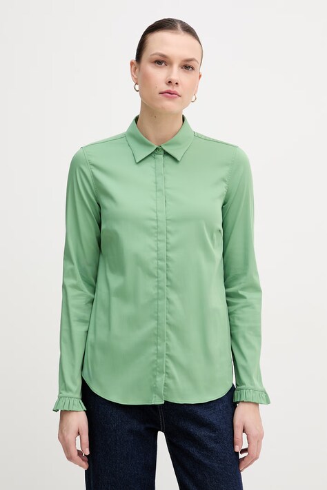 Mos Mosh koszula damska kolor zielony regular z kołnierzykiem klasycznym 144070