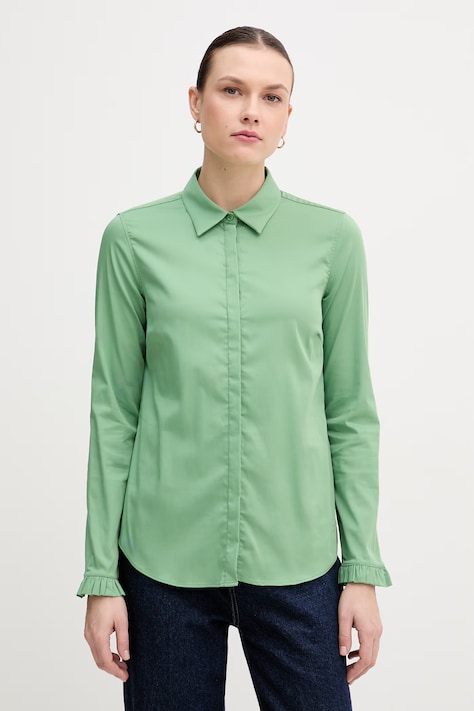 Mos Mosh koszula damska kolor zielony regular z kołnierzykiem klasycznym 144070