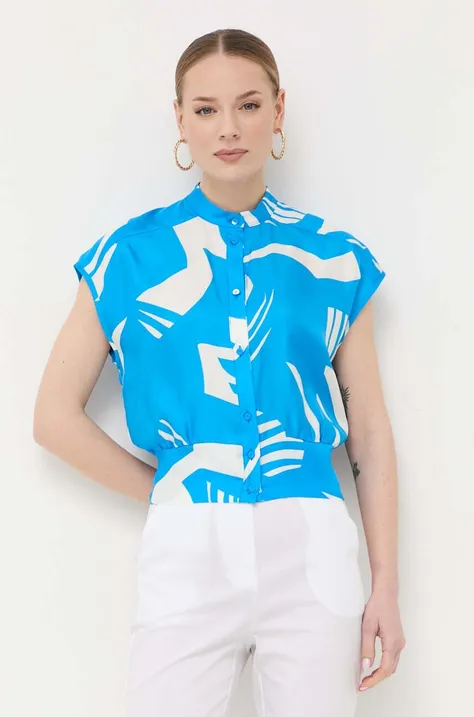 Beatrice B koszula jedwabna kolor niebieski regular ze stójką