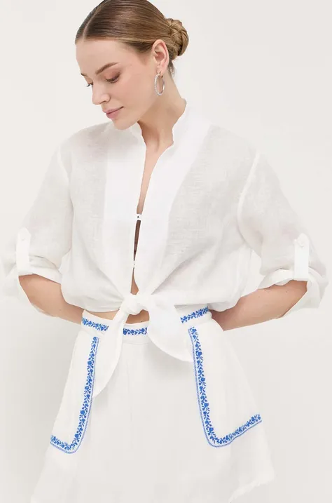 Ленена риза Liviana Conti в бяло със свободна кройка