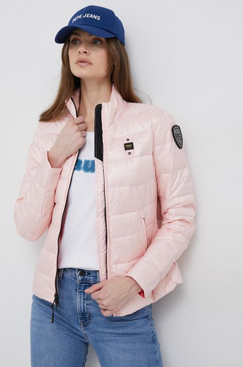 Пухова куртка Blauer жіноча колір рожевий перехідна