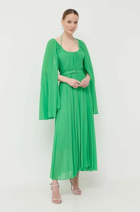 Beatrice B rochie din amestec de matase culoarea verde, maxi, evazati