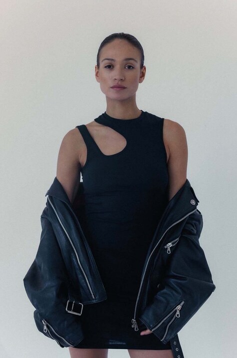 MUUV. rochie LARME culoarea negru, mini, mulată