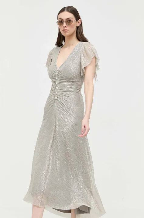 Nissa sukienka kolor srebrny maxi rozkloszowana