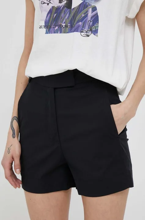 Bomboogie pantaloni scurti femei, culoarea negru, neted, high waist