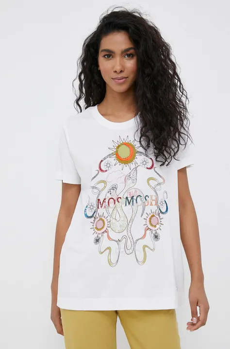 Bavlnené tričko Mos Mosh biela farba