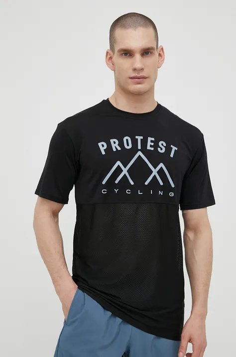 Protest t-shirt rowerowy Prtcornet kolor czarny z nadrukiem