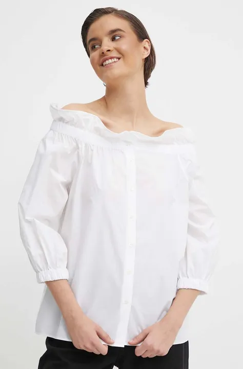 Хлопковая блузка Mos Mosh женская цвет белый однотонная
