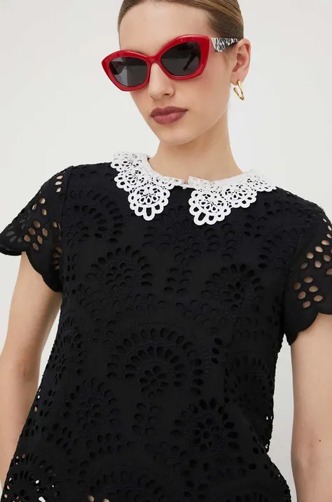 Бавовняна блузка Silvian Heach жіноча колір чорний однотонна