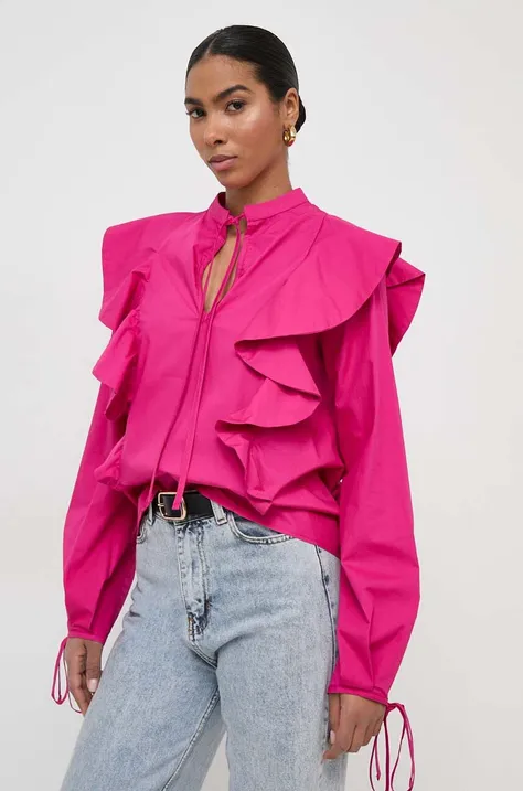Бавовняна блузка Silvian Heach жіноча колір рожевий однотонна