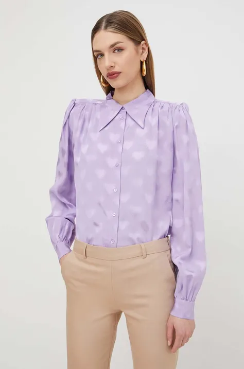 Silvian Heach camasa femei, culoarea violet, cu guler clasic, regular