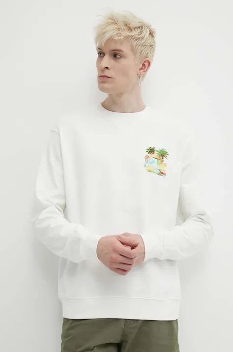 Bombažen pulover Solid moška, bela barva
