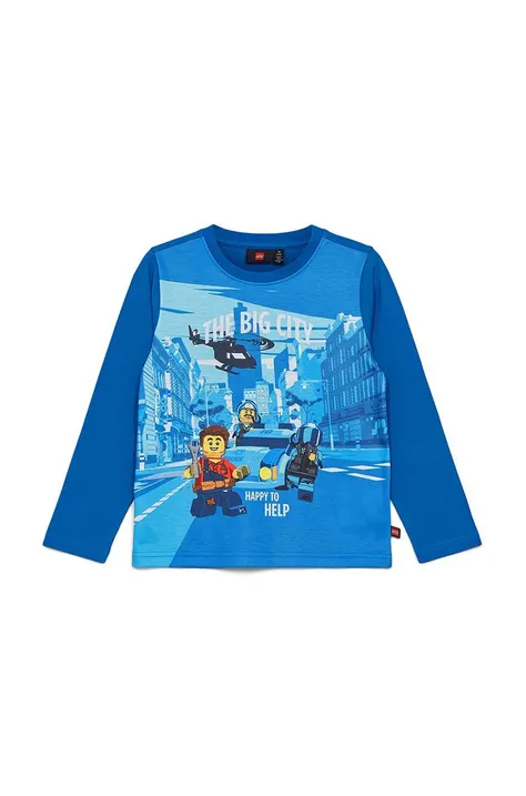 Otroška bombažna majica z dolgimi rokavi Lego mornarsko modra barva