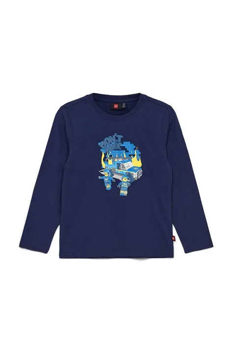 Otroška bombažna majica z dolgimi rokavi Lego mornarsko modra barva