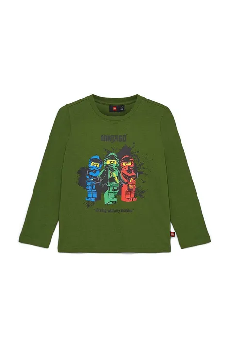 Dječja pamučna majica dugih rukava Lego boja: zelena, s tiskom
