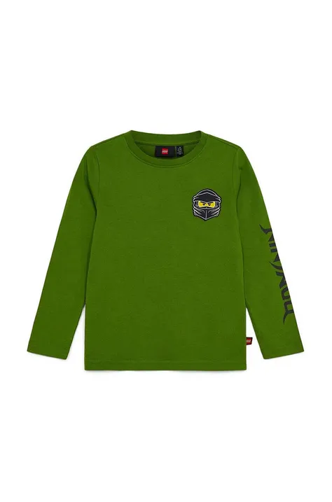 Otroška bombažna majica z dolgimi rokavi Lego zelena barva