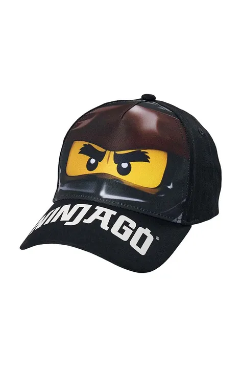 Дитяча бавовняна кепка Lego колір чорний з принтом