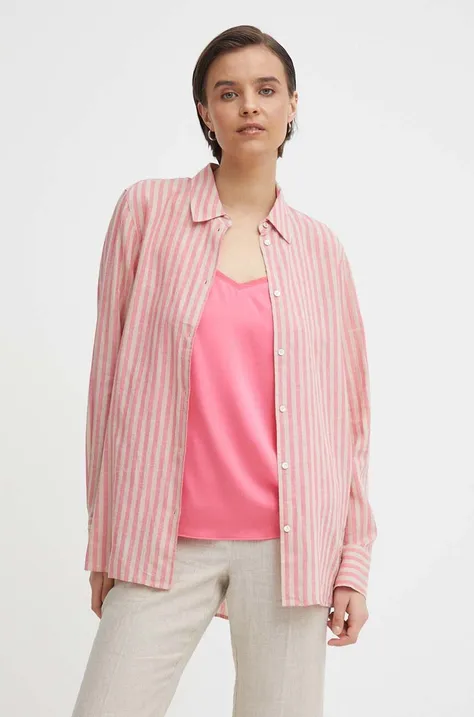 Ленена риза Mos Mosh в розово със стандартна кройка с класическа яка