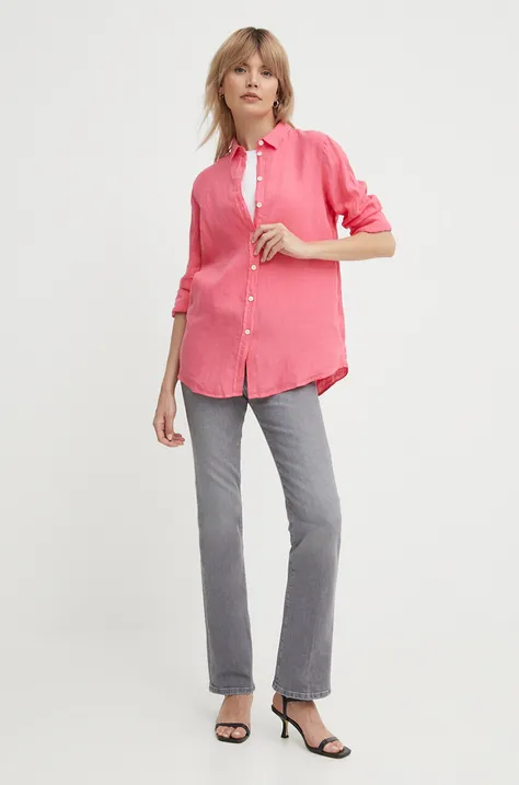 Льняная рубашка Mos Mosh цвет розовый regular классический воротник
