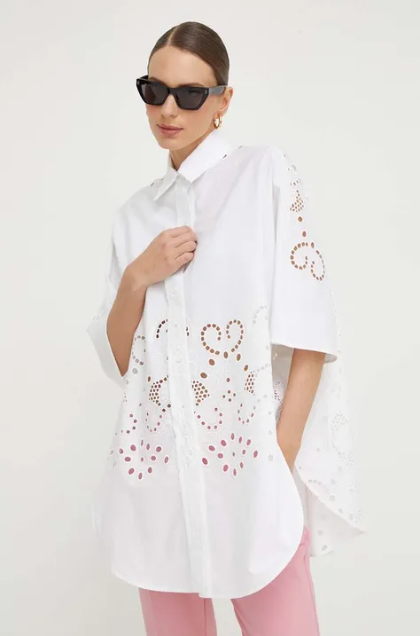 Košulja Liviana Conti za žene, boja: bijela, relaxed, s klasičnim ovratnikom