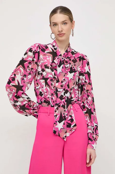Košeľa Silvian Heach dámska, ružová farba, regular, s viazaním vo výstrihu