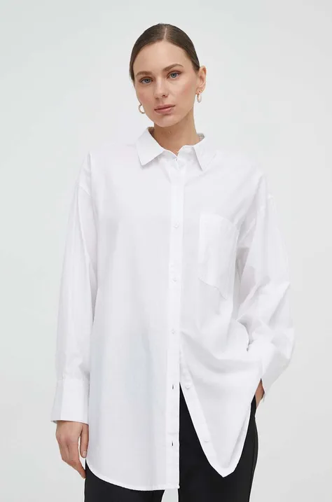 Pamučna košulja Silvian Heach za žene, boja: bijela, relaxed, s klasičnim ovratnikom