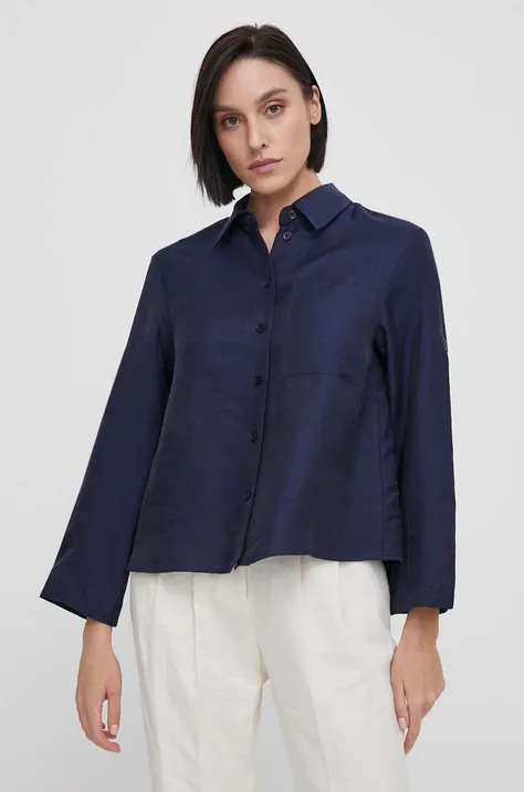 Рубашка с примесью льна Seidensticker цвет синий relaxed классический воротник